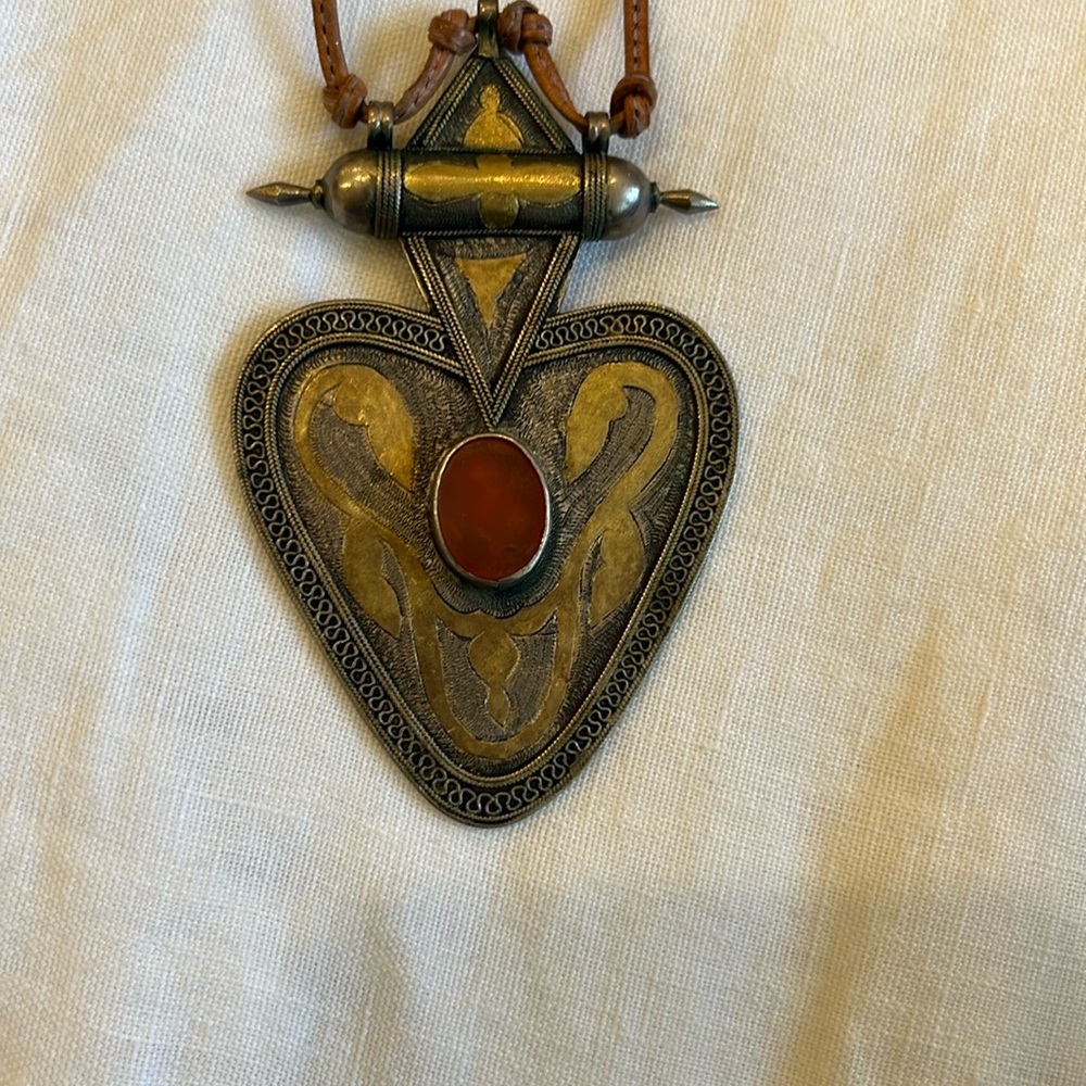 Silver and Gold Ornate Pendant Necklace vintage Turkmen